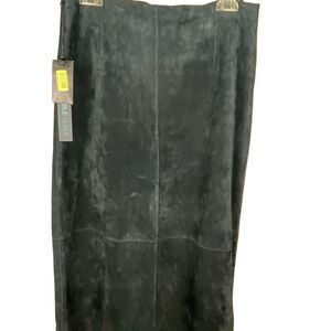 Genuine Suede Leather Maxi Skirt 6 Black